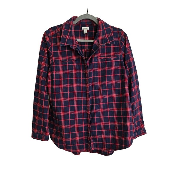 L.L. Bean Tops - L.L. Bean Wicked Good Plaid Shirt Womens Size L Petite Button Up Top Red Navy
